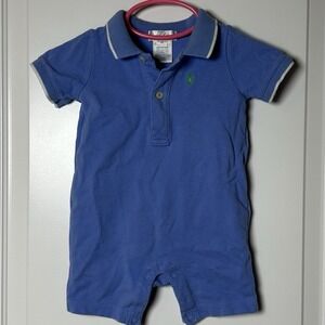 Ralph Lauren Baby Boys' Cotton Piqué Blue Polo Pony Logo Preppy Summer Romper